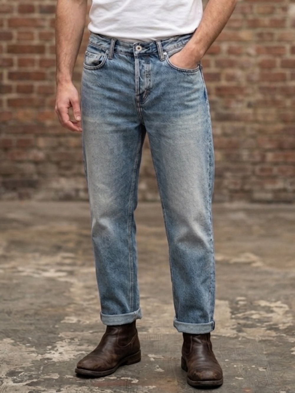 AllSaints Reeves Men’s W30 Straight Relaxed Light Wash Jeans Minimalist Casual